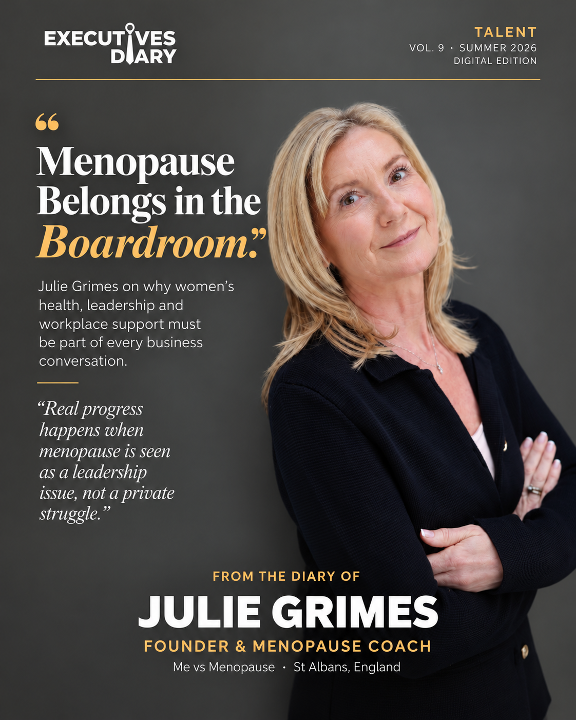 Julie Grimes on the cover of Executives Diary